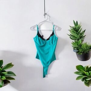 Fashion Nova Asymmetrical Blue and Black Bustier Bodysuit